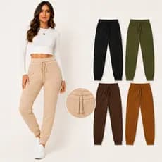 Calça Feminina Canelada em Viscose Jogger Cintura Alta Confortável 96% Viscose 4% Elastano