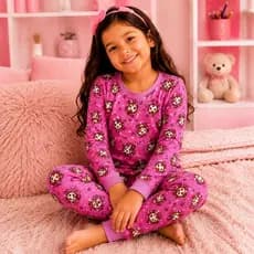 Pijama Infantil Feminino Manga Longa e Calça Suede Canelado Inverno Quentinho