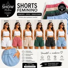 Shorts Feminino Casual Cintura Alta Com Bolsos Tecido Encorpado Premium