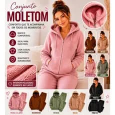 Conjunto Feminino Moletom Flanelado com Capuz Forrado | Premium Casual Inverno