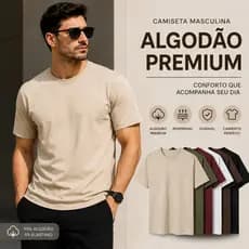 Camiseta Masculina Premium Lisa 95% Algodão 5% Elastano Básica Casual Confortável Manga Curta