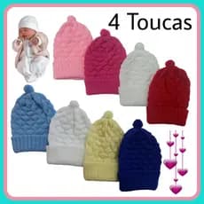 4 Touca Barra Dobrada Tricô Bebê Recém Nascido Maternidade Diversas Combinações de Cores