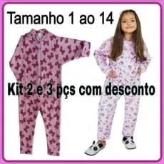 Macacão unisoft com zíper pijama infantil Feminino inverno 1 - 2 - 3 - 4 - 6 - 8 - 10 - 12 - 14