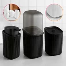 Kit 3 Pecas Com Porta Sabonete Liquido 400 Ml Porta Algodão E Porta Escovas Banheiro Decoração Praticidade