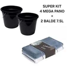 Kit Com 2 Baldes Limpeza 7,5 Litros  + 4  Mega Panao Microfibra Magica Sem Fiapos Alta Qualidade Limpeza Casa Carros