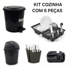 Kit Cozinha 6 Pecas Escorredor Louça + Rodinho + Porta Detergente + Lixeira Pia + Lixeira 7,5 Lts + Escorredor Talheres
