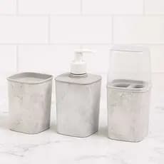 Kit Lavabo Com 3 Pecas Porta Sabonete Liquido + Porta Cotonetes + Porta Pasta Escova Dentes Linha Plasutil Moderno
