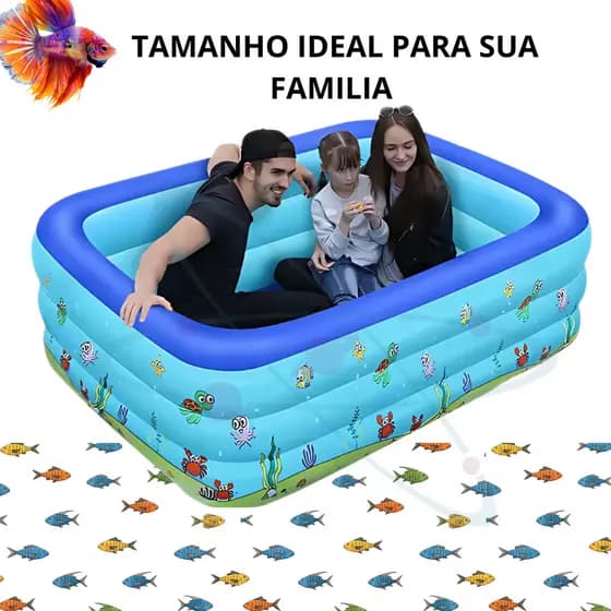 Piscina Retangular Inflável Infantil 460 Litros Estampa Fundo do Mar Resistente