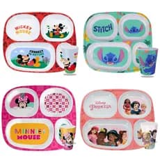 Kit Refeição Infantil Disney Mickey Stitch 2pçs Prato Divisória e Copo