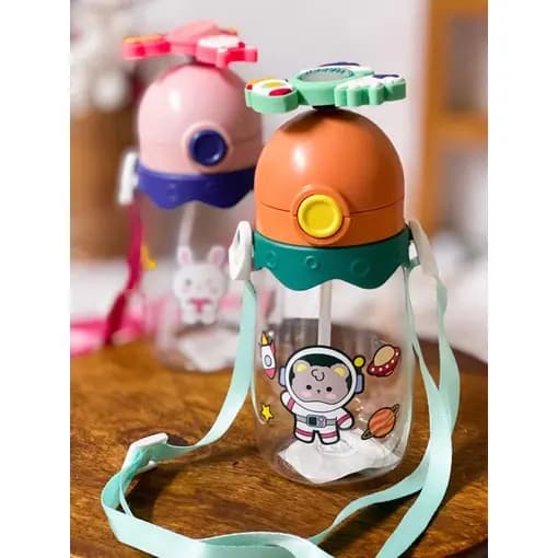Garrafinha de Agua Escolar Squeeze Infantil Spinner que gira e acende a luz
