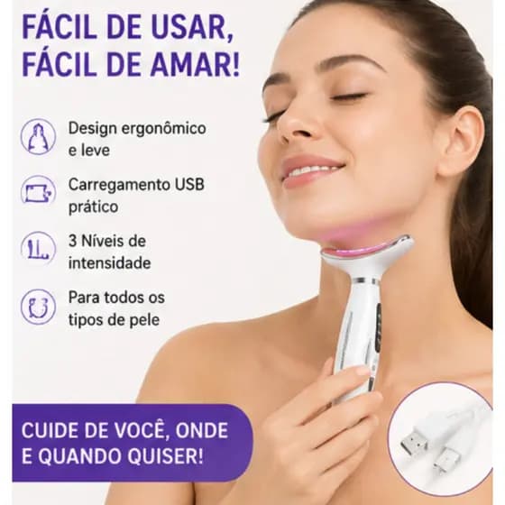 Massageador PAPADA De Pele Firmeza Pescoço Led de 7 Modos Massageador Portátil Beleza para Rosto e Pescoço