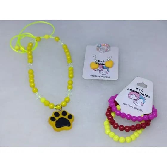 kit aventureira amarela - Lucas neto - colar - brinco - kit pulseiras