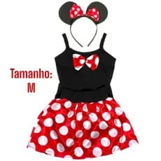 Fantasia Infantil Vestido Minnie Minie vermelha com Arquinho