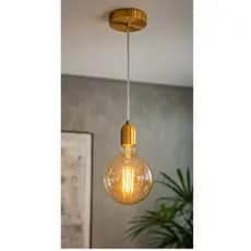 Pendente Luminária Retrô Dourado com Lâmpada LED Filamento G125 – Pronto para Instalar