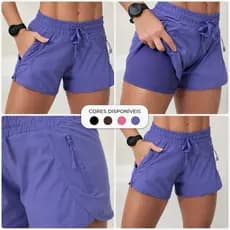 Shorts de Academia Feminino Fitness Duplo Bolso Lateral de Zíper | Corrida, Yoga, treino e dia a dia