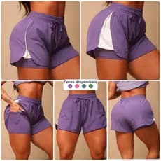 Shorts de Academia Feminino Fitness Duplo com Bolso e Zíper | Corrida, Yoga, treino e dia a dia