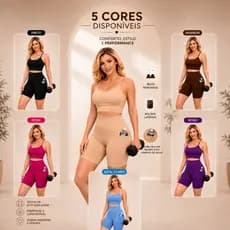 Conjunto de Academia Feminino Fitness com Bolsos Laterais em Poliamida – Top com Bojo Removível