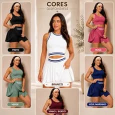 Conjunto de Academia Feminino Fitness Saia com Short e Bolso – Cintura Alta | Zero Transparência