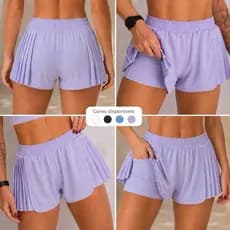 Short Duplo Feminino Frisado e Short Interno c/ Bolso | Poliamida p/ Treino, BeachTennis e Dia a Dia