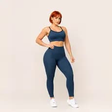 Conjunto de Academia Feminino Fitness Azul Jeans | Cropped de Bojo Removível – Poliamida e Elastano