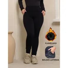 Calça Legging Térmica Flanelada Feminina com Bolso Cintura Alta Academia Inverno Sem Transparência