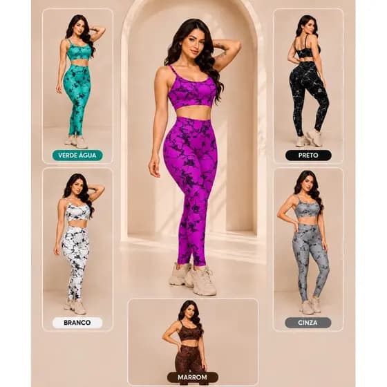 Tie Dye Conjunto, top ou calça de Academia Feminino Fitness – Top Bojo Removível, s/ Transparência