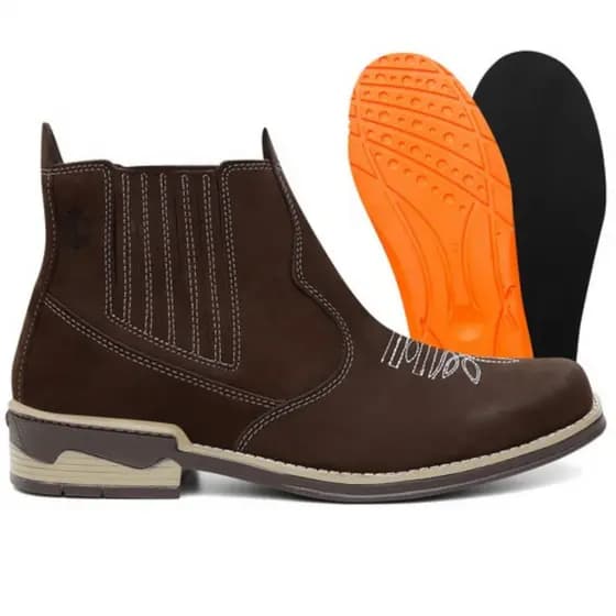 Botina Country Masculina Bota Chelsea Couro Legítimo + Palmilhas Em Gel