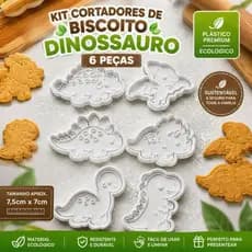 Kit 6 Cortadores de Biscoito Dinossauro em Material Ecológico com Marcador de Detalhes