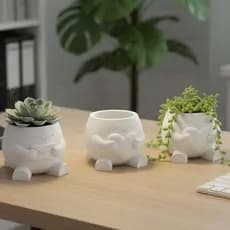 Kit 3 Vasos Minimalistas para Suculentas e Mini Cactos com Personagens Criativos para Decoração de Mesa e Estantes