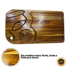 👑 Tabua de Carne e Churrasco com Entalhe de Nossa Senhora Aparecida 👑 em Madeira Teca Premium