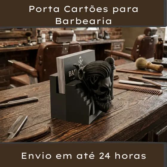 ✂️ Porta Cartão de Visita Barbeiro Profissional Premium PLA Ecológico Preto - Organizador de Balcão Luxo 💎