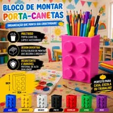 Porta Lápis e Canetas Bloco de Montar Estilo Retrô Infantil Decoração de Escritório e Estudos