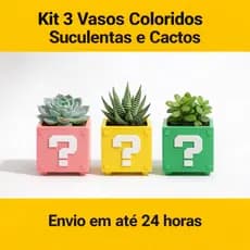 Kit 3 Vasos Coloridos para Suculentas Mini Cactos Decoração Geek Game