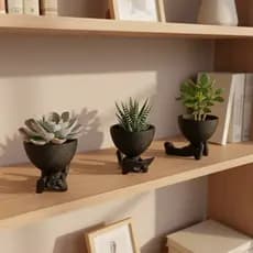 Kit 3 Mini Vasos Decorativos em Preto e Branco Texturizado para Suculentas e Cactos em Plástico PLA Premium Ecológico