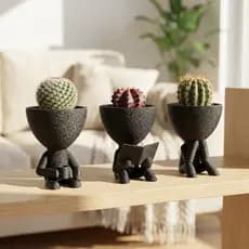 Kit 3 Mini Vasos Decorativos Robert Plant em Plástico PLA Premium Texturizado para Suculentas Mini Cactos