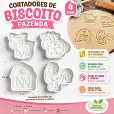 Kit 4 Cortadores de Biscoito Animais da Fazenda para Confeitaria e Artesanato Criativo