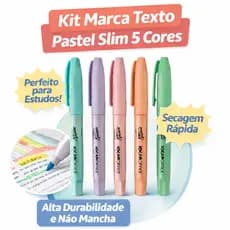 Kit Marca Texto Pastel 5 Cores Slim | Alta Durabilidade | Não Mancha Papel