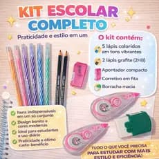 Kit Caneta Esferográfica Colorida Wow Fun+Lápis Grafite+Apontador+Fita Corretiva+Borracha