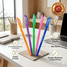 Kit 5/10/15/20/25/30 Caneta Colorida Esferográfica 0.7 Perfumada Wow Rosa/Roxo/Verde/Azul/Laranja/Escolar
