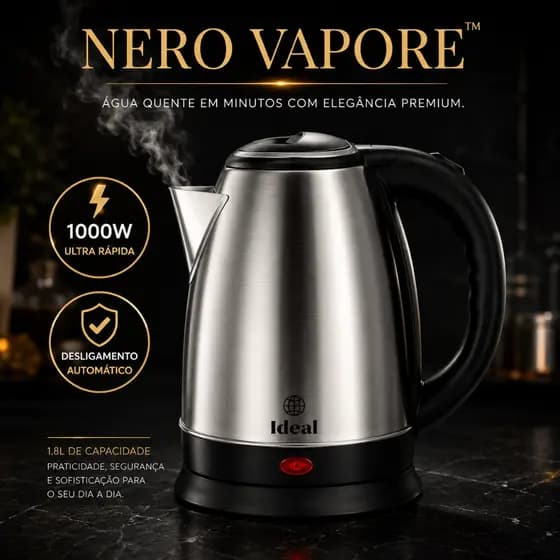 Chaleira Termica  Inox Rapida 1.8 Litro Potente 1000w Eletrica 127v - Nero Vapore