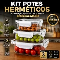 Kit Conjunto Potes Hermeticos Retangulares Organizacao Cozinha Armazenamento Seguranca