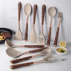 Kit De Talheres Silicone Belmont Bege 10 Peças Grande Moderno Luxo