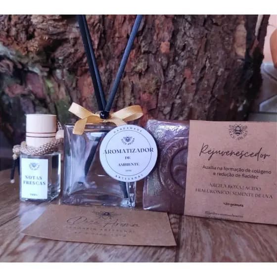 Combo presente com sabonete rejuvenescedor+aromatizador de carro+aromatizador de varetas