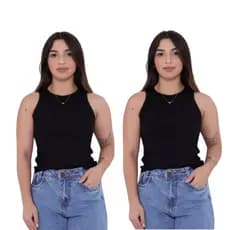 Kit 2 Regatas Americanas Blusinhas Feminina Canelada Ribana