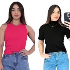 Kit Regata Pink americana e Baby Look Gola Alta Blusinha Canelada