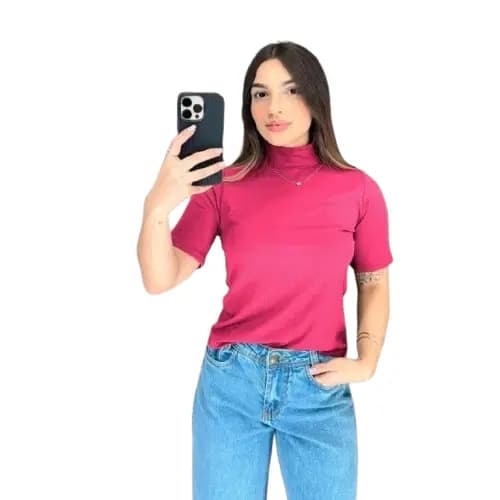 Baby Look Pink Gola Alta Blusinha Canelada Blusa Cacharrel Garrafinha