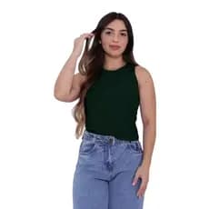 Regata Verde Americana Blusinha Feminina Canelada Ribana