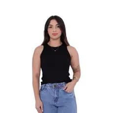 Regata Preta Americana Blusinha Feminina Canelada Ribana