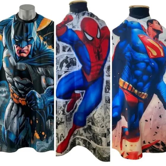 Capas de Corte Infantil Aranha, Superman e Batman Micro Barbeiros Cabeleireiro Barbershop