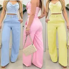 Calça Feminina Pantalona Alfaiataria Premium Social Com Cinto
